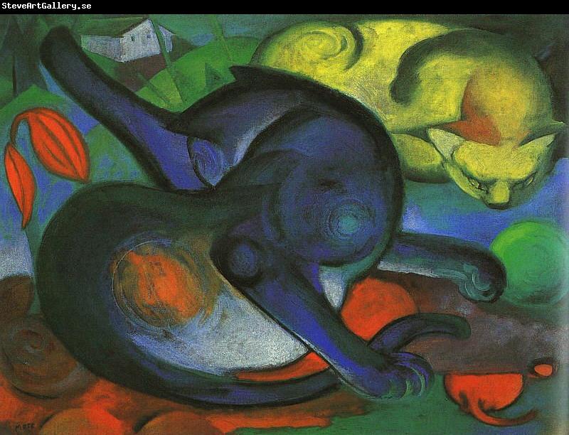 Franz Marc Two Cats, Blue and Yellow